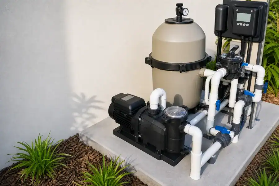 A professionally installed pool equipment pad