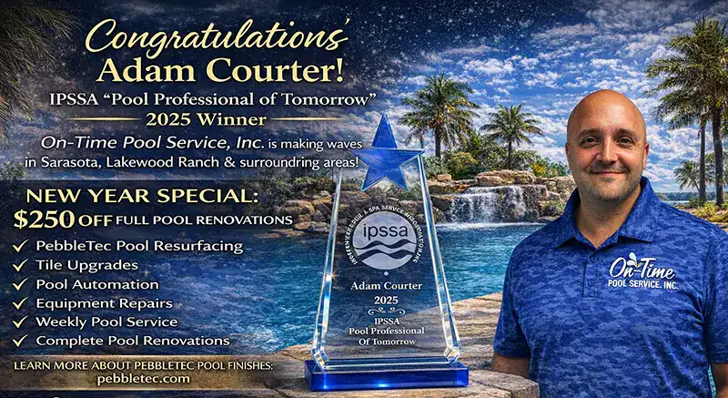 Adam Courter, Owner and General Manager of On-Time Pool Service, recognized by IPSSA in 2025